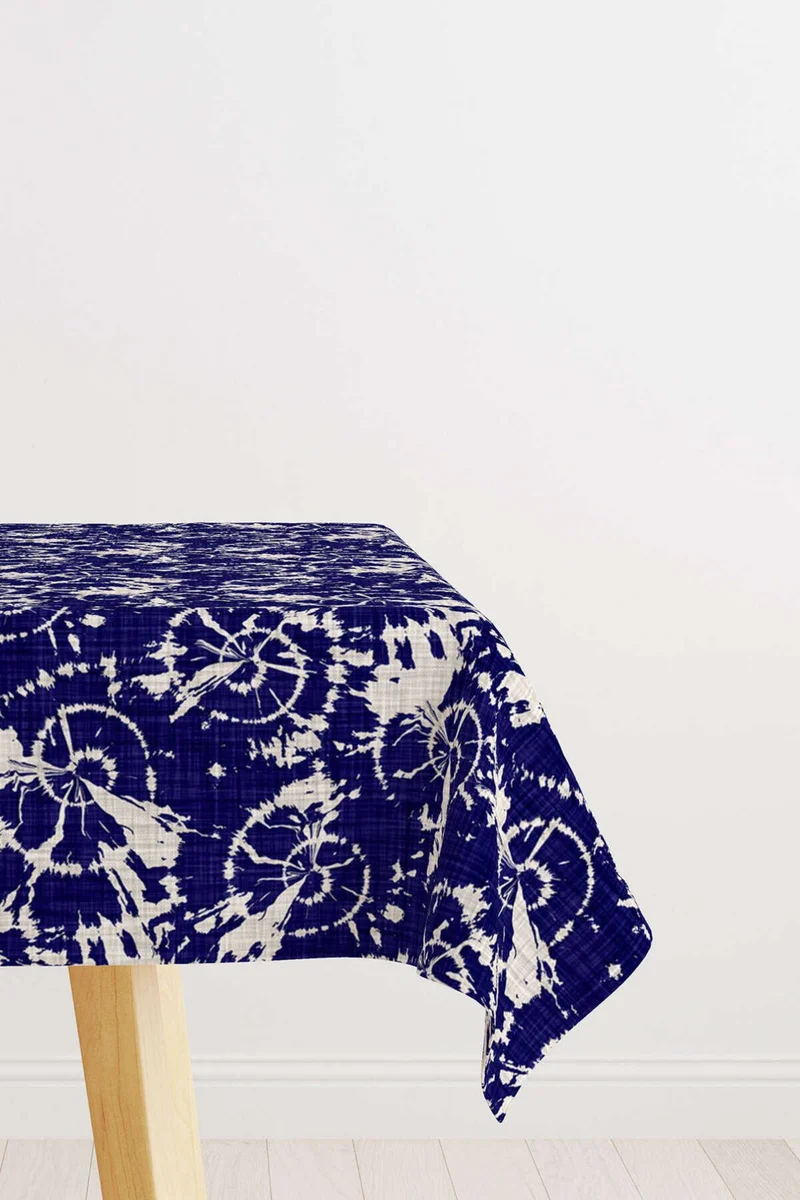 كانغو هوم Navy Blue Beige Marine Themed Shell Patterned Digital Printed Tablecloth CGH635-MS