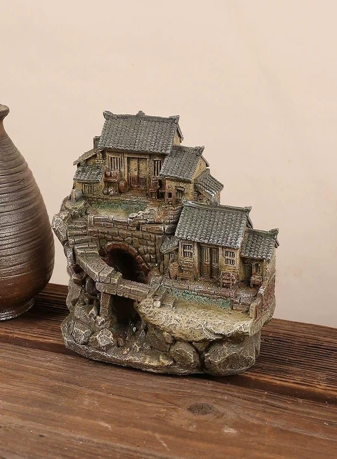 ROYAL FOUNTAIN Resin Ancient Village House Ornament, Multi-Level Architecture, 15.8 x 11 x 11.4 cm, 0.46 kg, Asian Theme Decor - Image 1