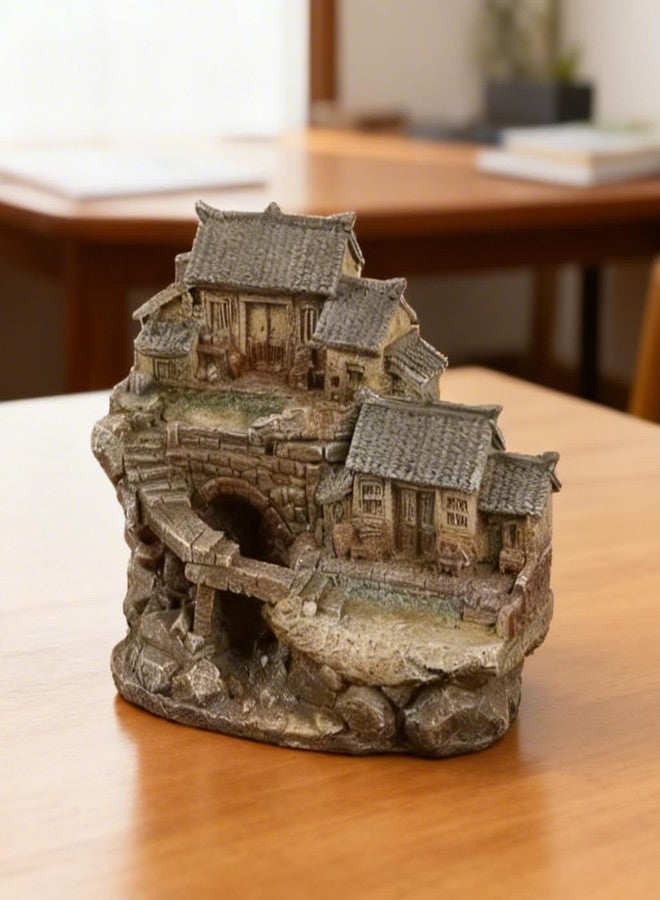 ROYAL FOUNTAIN Resin Ancient Village House Ornament, Multi-Level Architecture, 15.8 x 11 x 11.4 cm, 0.46 kg, Asian Theme Decor - Image 4
