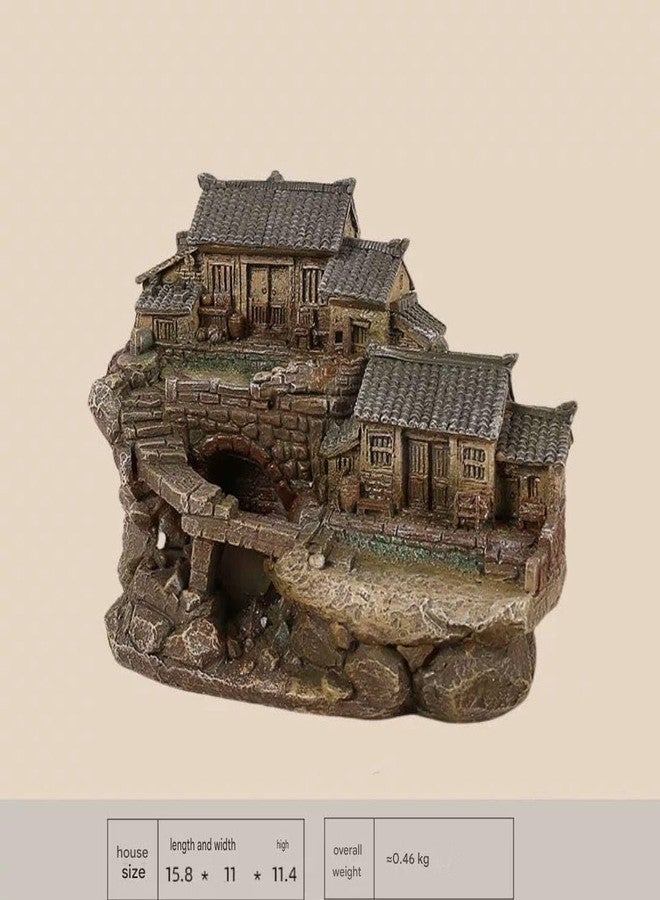 ROYAL FOUNTAIN Resin Ancient Village House Ornament, Multi-Level Architecture, 15.8 x 11 x 11.4 cm, 0.46 kg, Asian Theme Decor - Image 3
