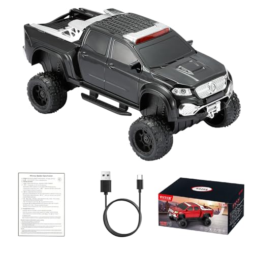 WSTER WS-X65 Pickup Truck Replica Bluetooth Speaker – HD Sound, FM Radio, TWS Stereo, LED Party Lights, USB/TF Playback, Built-in Mic – Cool Portable Car Design Speaker for Outdoors & Home (Black) - Image 1