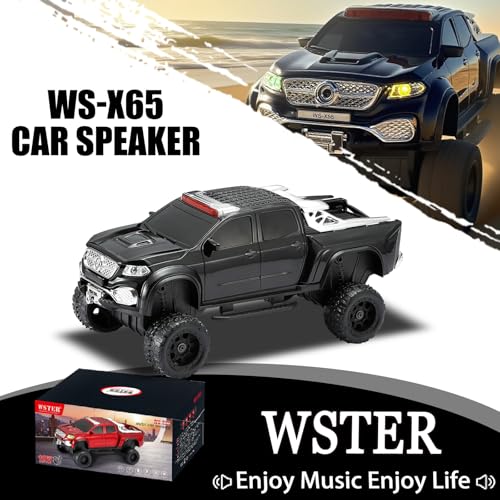 WSTER WS-X65 Pickup Truck Replica Bluetooth Speaker – HD Sound, FM Radio, TWS Stereo, LED Party Lights, USB/TF Playback, Built-in Mic – Cool Portable Car Design Speaker for Outdoors & Home (Black) - Image 2