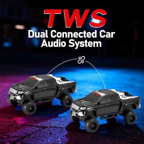 WSTER WS-X65 Pickup Truck Replica Bluetooth Speaker – HD Sound, FM Radio, TWS Stereo, LED Party Lights, USB/TF Playback, Built-in Mic – Cool Portable Car Design Speaker for Outdoors & Home (Black) - Image 5