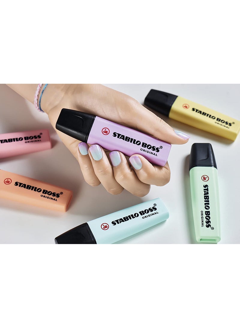STABILO Highlighter Pen - Boss Original Pastel Wallet of 4 Assorted Colours, Coral Red, Cherry Blossom Pink, Cloud Blue, Lime - Image 4