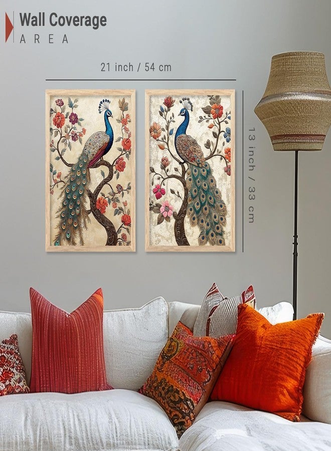 HOTHOUSE Peacock Art Painting for Wall Decoration | Traditional Indian Wall Art Madhubani Paintings | Framed Wall Art for Living Room, Home Office | Set of 2 (Art 6, 10x13 inch, Framed) - Image 3