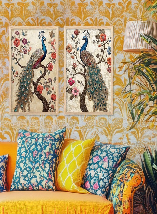 HOTHOUSE Peacock Art Painting for Wall Decoration | Traditional Indian Wall Art Madhubani Paintings | Framed Wall Art for Living Room, Home Office | Set of 2 (Art 6, 10x13 inch, Framed) - Image 5