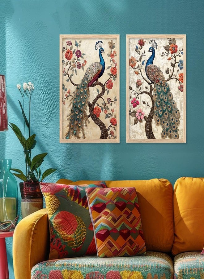 HOTHOUSE Peacock Art Painting for Wall Decoration | Traditional Indian Wall Art Madhubani Paintings | Framed Wall Art for Living Room, Home Office | Set of 2 (Art 6, 10x13 inch, Framed) - Image 4