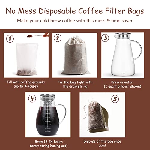 HOMYHEE Cold Brew Coffee Bags 60 Count Disposable Fine Mesh Brewing Bags for Concentrate/Iced Coffee Maker, French/Cold Press Kit, Hot Tea in Mason Jar or Pitcher, 6 x 10 Inches - Image 2