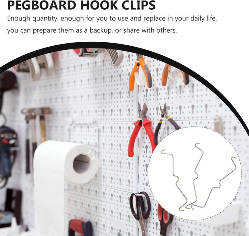 woobles Metal Pegboard Hangers 100PCS Stainless Steel Pegboard Hook Locks Peg Locks Fixer Peg Board Hook Accessories, Peg Board Display Hook Clips Organizer Pegboard Retail Display - Image 2