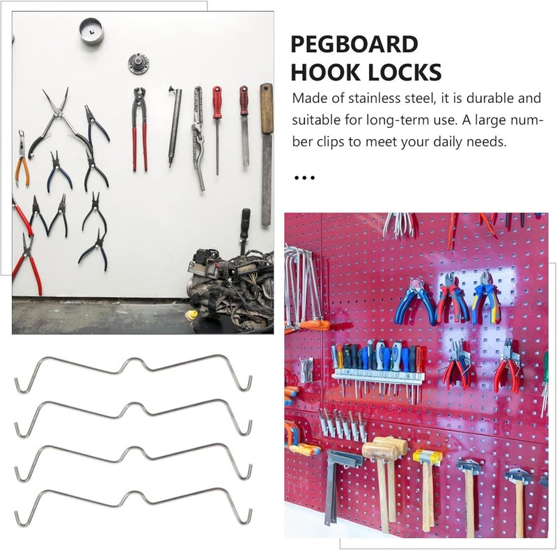 woobles Metal Pegboard Hangers 100PCS Stainless Steel Pegboard Hook Locks Peg Locks Fixer Peg Board Hook Accessories, Peg Board Display Hook Clips Organizer Pegboard Retail Display - Image 4