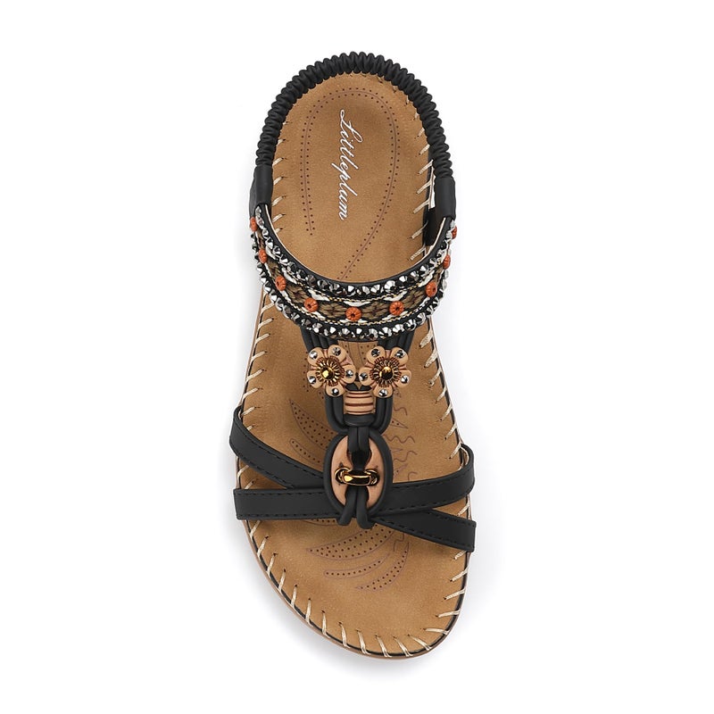 Littleplum Sandals for Women Arch Support Handmade Sandals Women's Summer Beach Sandals Comfort Walking Shoes Bohemian Flip Flops Womens Sandals Black Size 7 - Image 1