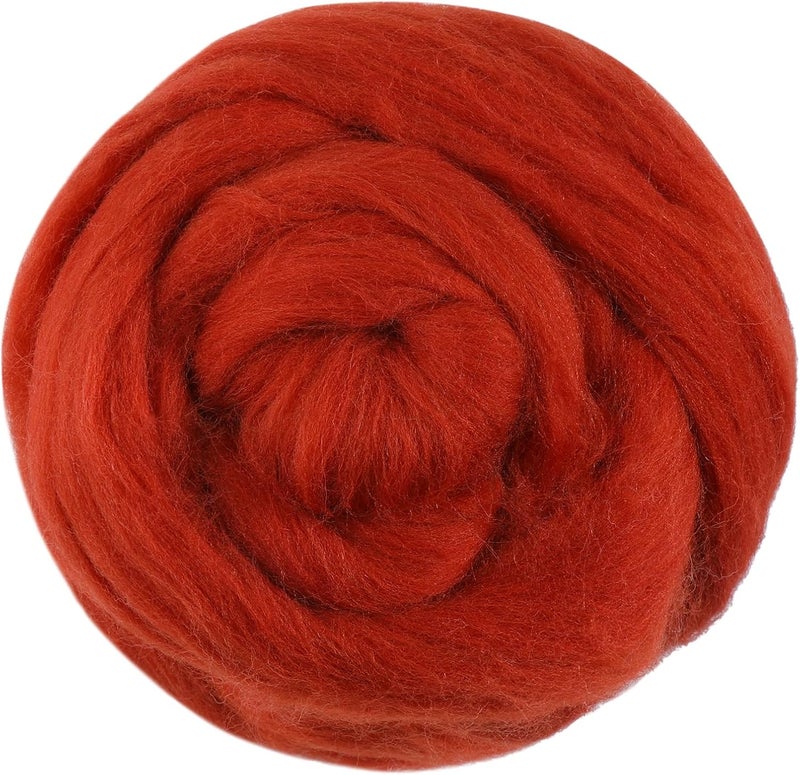 JUPEAN 3.53oz Wool Roving, Fiber Roving Wool Top, Pure Wool, Chunky Yarn, Spinning Wool Roving for Needle Felting Wet Felting DIY Hand Spinning (red-Brown) - Image 1
