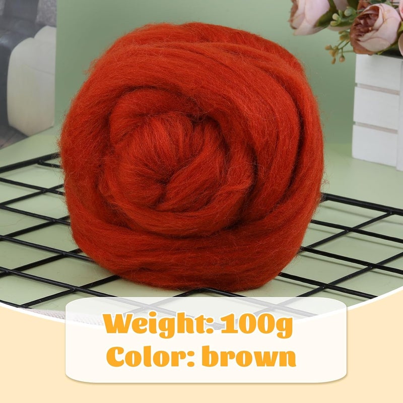 JUPEAN 3.53oz Wool Roving, Fiber Roving Wool Top, Pure Wool, Chunky Yarn, Spinning Wool Roving for Needle Felting Wet Felting DIY Hand Spinning (red-Brown) - Image 2