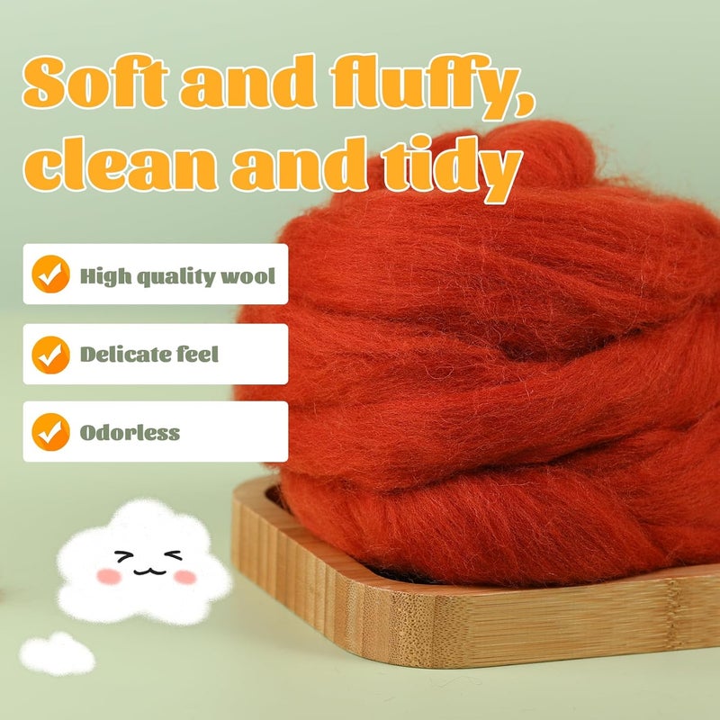 JUPEAN 3.53oz Wool Roving, Fiber Roving Wool Top, Pure Wool, Chunky Yarn, Spinning Wool Roving for Needle Felting Wet Felting DIY Hand Spinning (red-Brown) - Image 3
