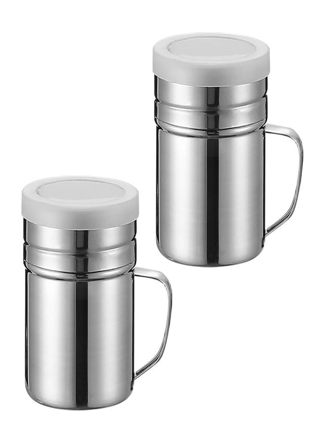 GSHLLO 2 Pcs Stainless Steel Powder Sugar Shaker Cinnamon Powder Shaker Duster Fine Mesh Shaker Powder Cans Cocoa Flour Shaker with Handle Lid for Cinnamon Pepper, Silver - Image 1