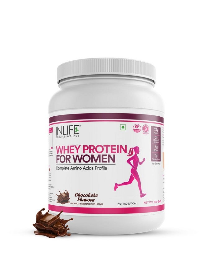 Inlife مسحوق بروتين مصل اللبن للنساء من INLIFE | أعشاب أيورفيدا، 23 جرام بروتين، 21 فيتامين ومعادن، أوميغا 3 6، إنزيمات هضمية، للشعر والبشرة والأظافر (500 جرام، شوكولاتة) - Image 1