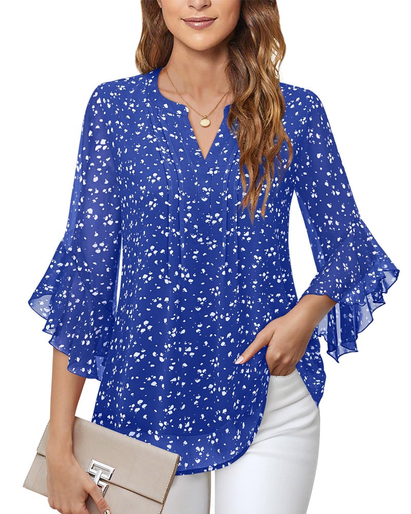 Timeson Business Casual Tops for Women: 3/4 Sleeve - Blouses for Women 2026 - Ladies Dress Shirts Trendy Work Attire Winter Fall Outfits Chiffon Office Dressy Tunics Slim Fit Spotted Blue XL - Image 3