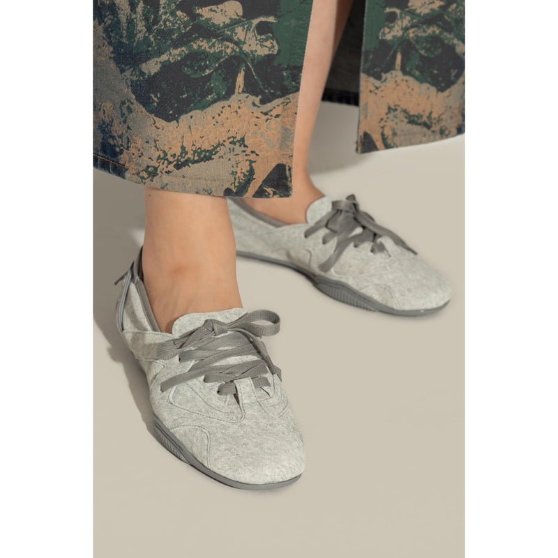 Arqa Women's Lace-up Casual Grey Frosted Grey Sneakers Fashionable Ballet Flats with Decorative Lacing Back Comfortable All-Day Tennis Walking Shoes Size 8 - Image 3