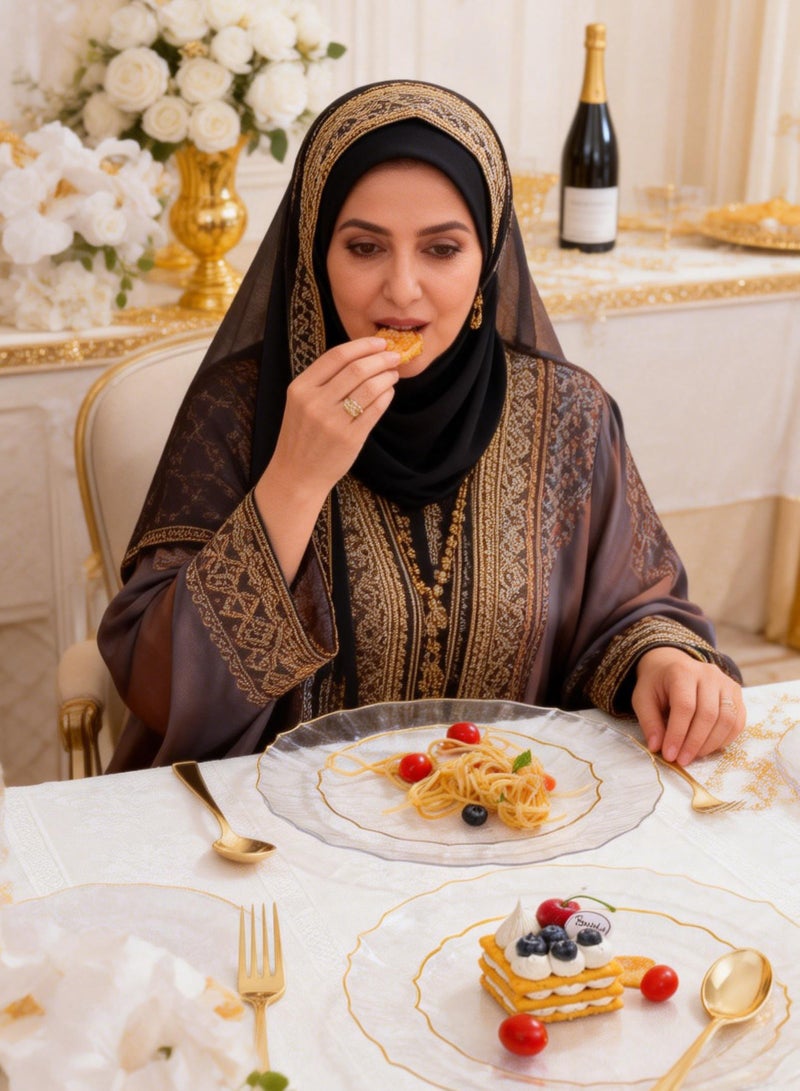 هومار كيت طقم عشاء بلاستيكي ذهبي شفاف مكون من 100 قطعة لـ 25 ضيفًا - طقم أطباق بلاستيكية للاستخدام مرة واحدة للحفلات - يتضمن 25 طبق عشاء مقاس 10.25 بوصة، و25 سكينًا، و25 شوكة، و25 ملعقة. - Image 4