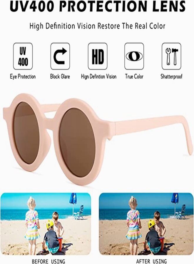 Kids Sunglasses, Retro Cute Round Sunglasses for Kids Girls Boys Sunnies UV400 Protection Sun Glasses, Flexible Frame for Girls Boys Age 2-10 Morandi Sunglasses Fashion Beach Holiday (Pink+White) - Image 5
