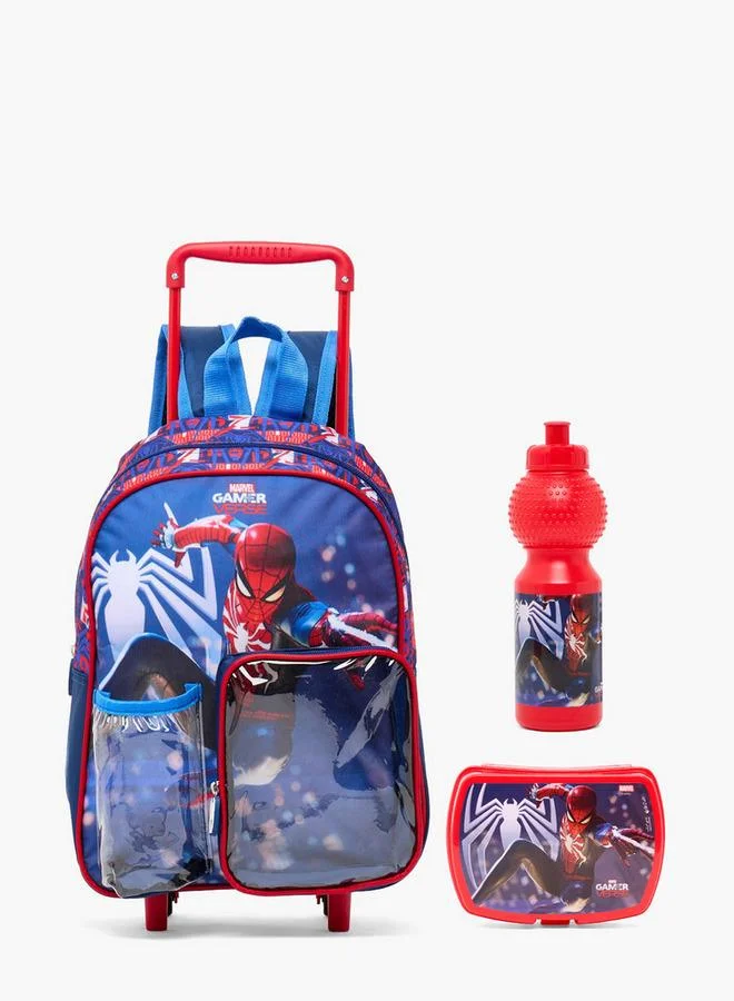 Marvel Spider-Man Print 3-Piece School Trolley Bag Set For Boys 8-13 Years With Lunch Box
