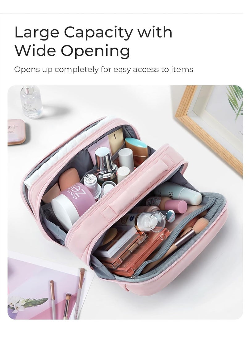BAGSMART BAGSMART Toiletry Bag for Women, Travel Makeup Bag, Wide-open Portable Make Up Bag Organizer for Women for Travel Essentials Travel-Size Toiletries Accessories Bottles, Brushes, Beige  - Image 2