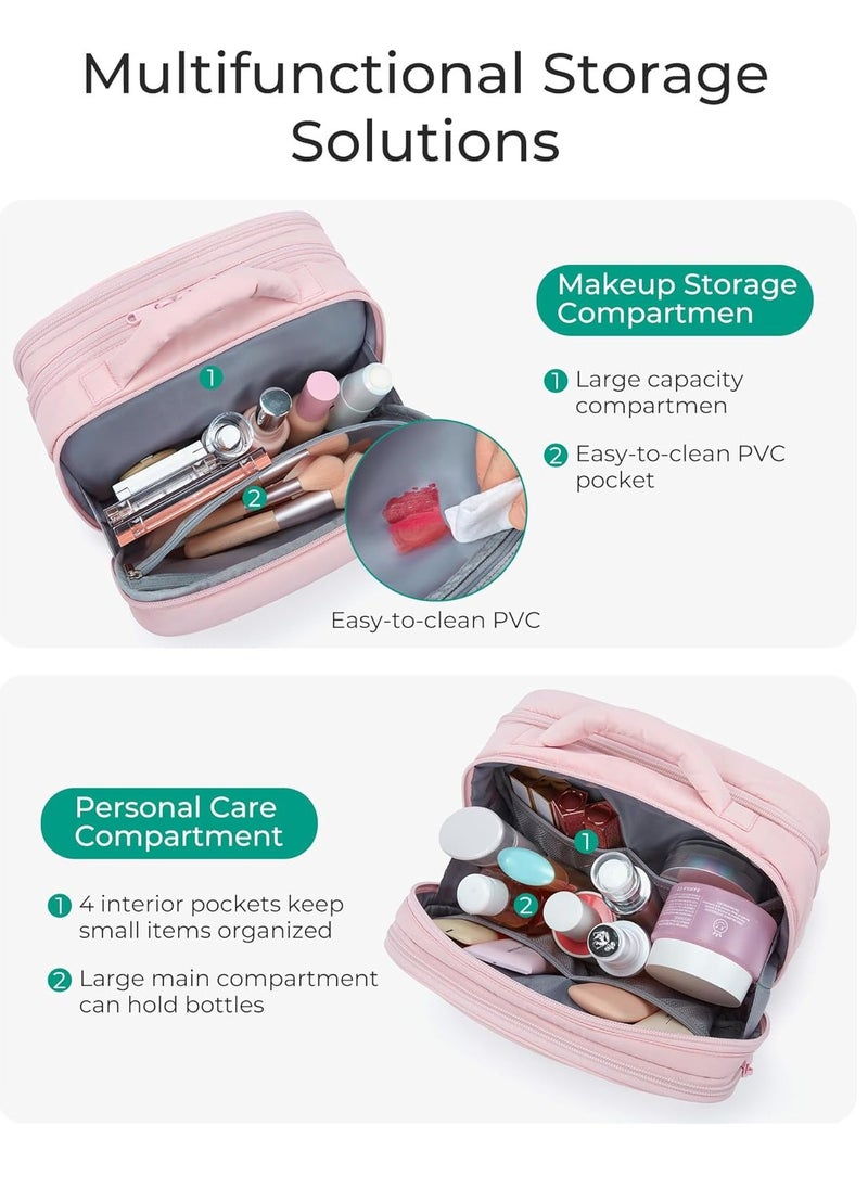 BAGSMART BAGSMART Toiletry Bag for Women, Travel Makeup Bag, Wide-open Portable Make Up Bag Organizer for Women for Travel Essentials Travel-Size Toiletries Accessories Bottles, Brushes, Beige  - Image 3