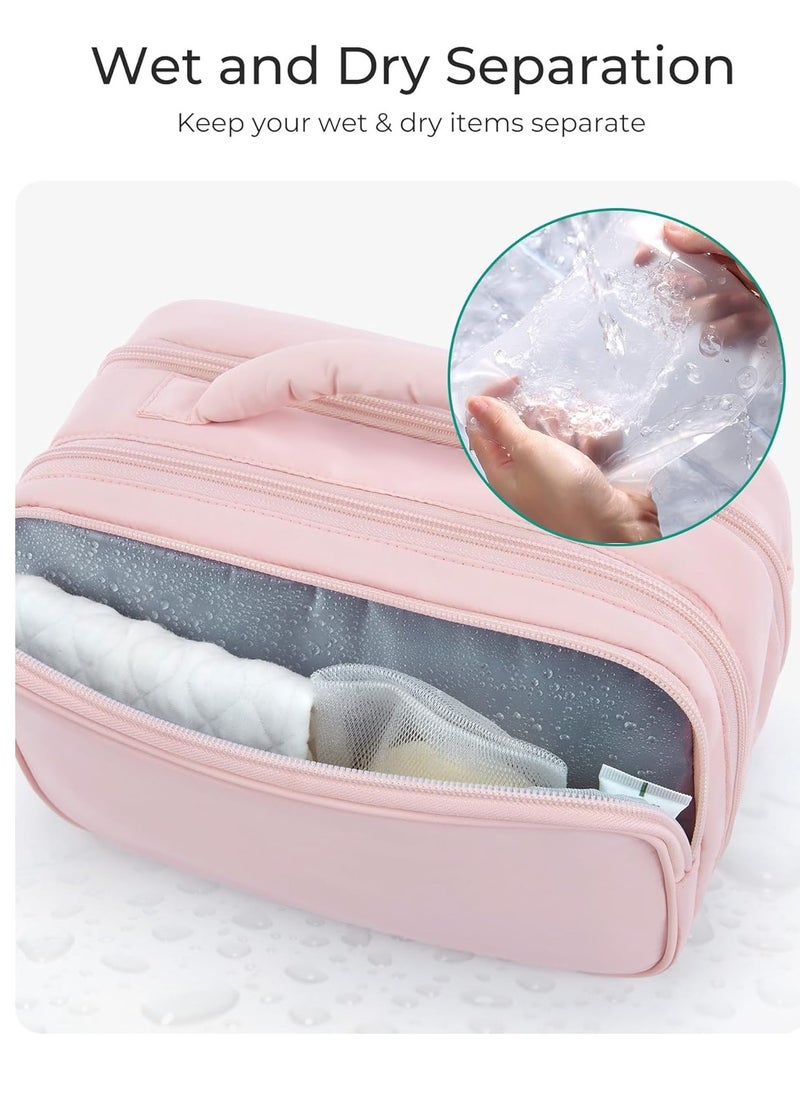 BAGSMART BAGSMART Toiletry Bag for Women, Travel Makeup Bag, Wide-open Portable Make Up Bag Organizer for Women for Travel Essentials Travel-Size Toiletries Accessories Bottles, Brushes, Beige  - Image 4