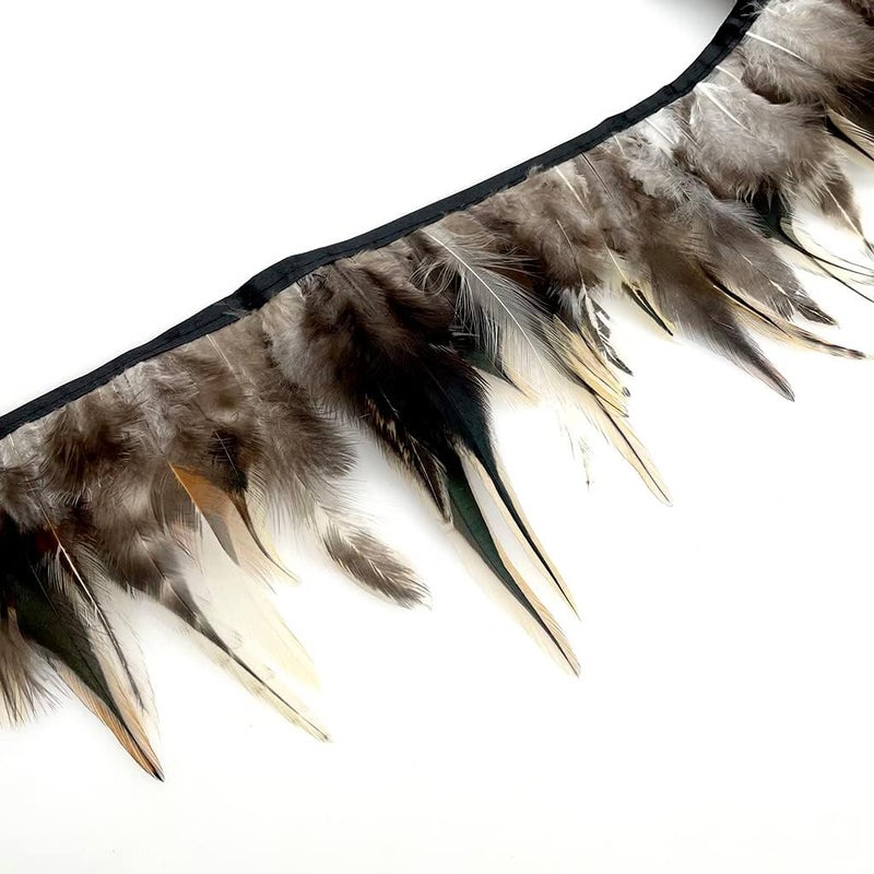 Shekyeon 2yards Rooster Hackle Feather Trim Fringe for DIY Clothing Craft Dress Decoration(Natural) - Image 4