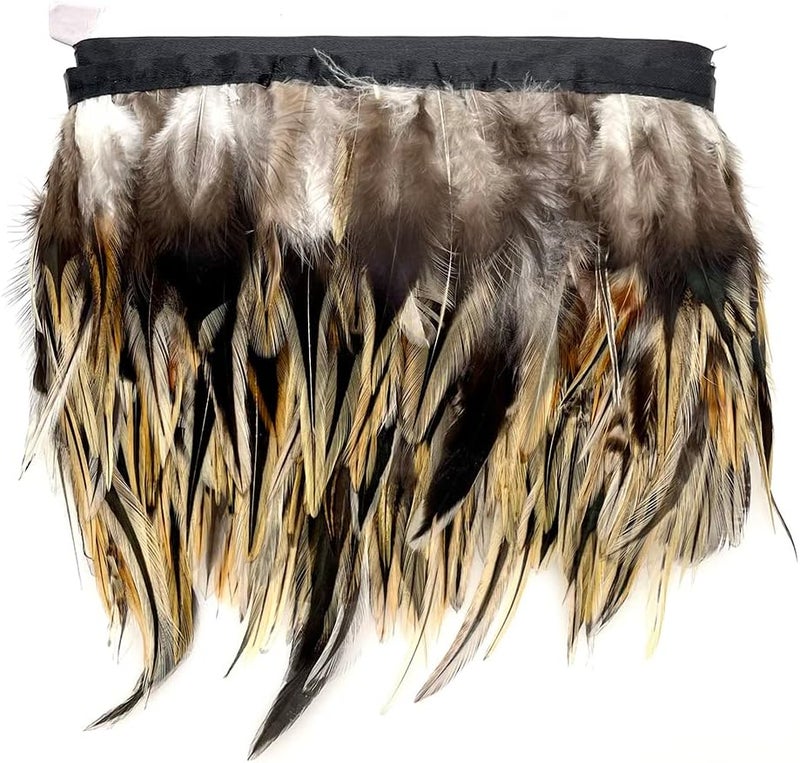 Shekyeon 2yards Rooster Hackle Feather Trim Fringe for DIY Clothing Craft Dress Decoration(Natural) - Image 1
