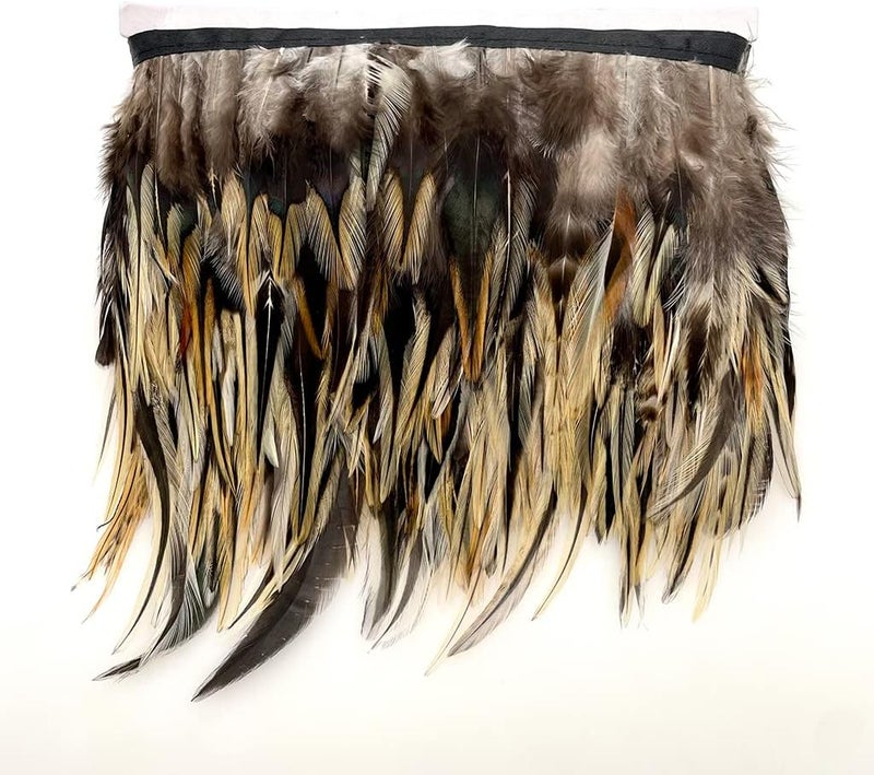 Shekyeon 2yards Rooster Hackle Feather Trim Fringe for DIY Clothing Craft Dress Decoration(Natural) - Image 5