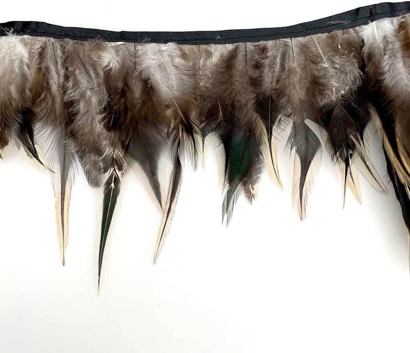 Shekyeon 2yards Rooster Hackle Feather Trim Fringe for DIY Clothing Craft Dress Decoration(Natural) - Image 3