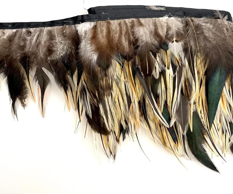 Shekyeon 2yards Rooster Hackle Feather Trim Fringe for DIY Clothing Craft Dress Decoration(Natural) - Image 2