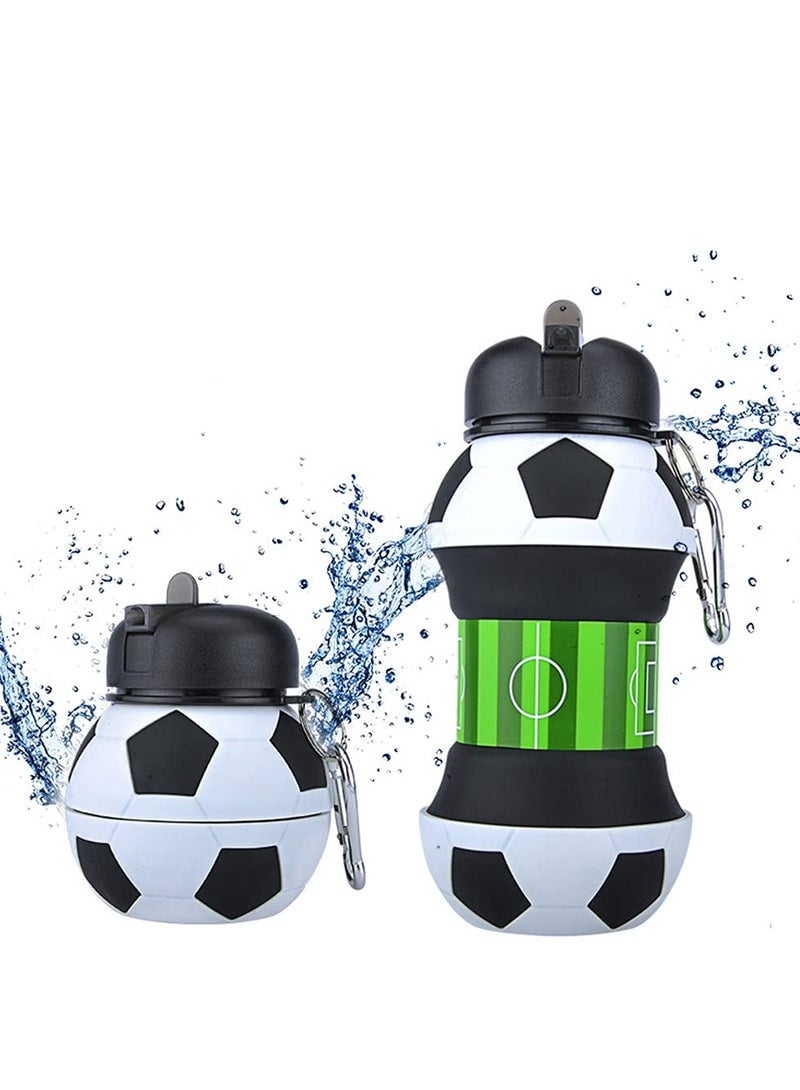 SOLARAE Soccer Water Bottle Creative Silicone Folding Children's Drink Bottle Portable Fall Proof Leak Proof Student Water Cup BPA Free Silicone Outdoor Sports Water Bottle (550ml) - Image 1