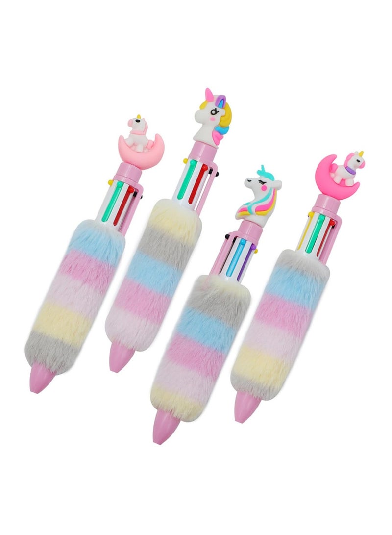 Excefore 4 Pcs Unicorn Ballpoint Pen Mini Unicorn Plush Pens Retractable Gel Ink Pen Multicolor Pens Unique Writing Pen for Office Supplies Party Gifts Colored Pencils - Image 1