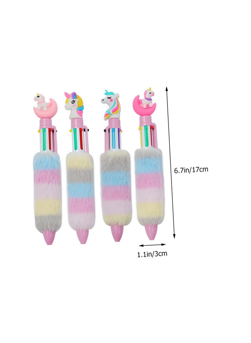 Excefore 4 Pcs Unicorn Ballpoint Pen Mini Unicorn Plush Pens Retractable Gel Ink Pen Multicolor Pens Unique Writing Pen for Office Supplies Party Gifts Colored Pencils - Image 5