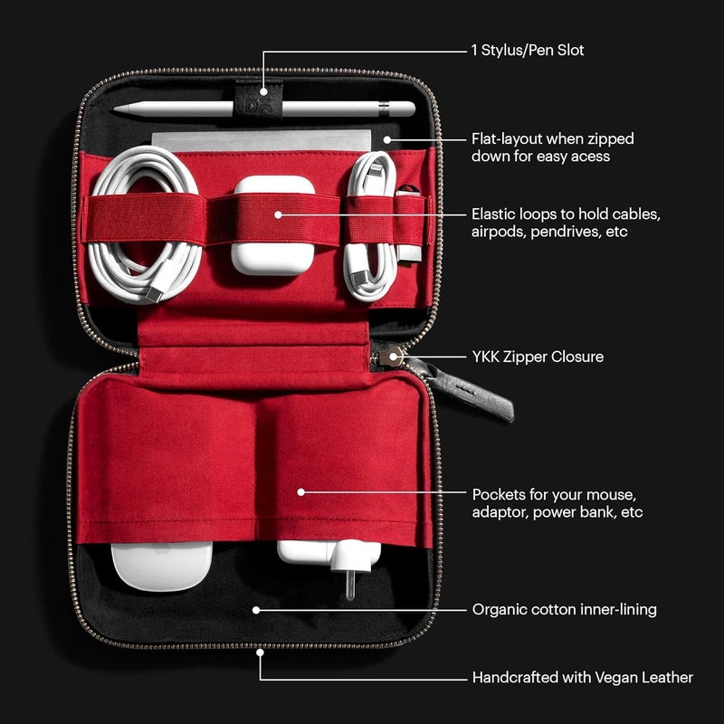 Daily Objects DailyObjects Leather Large Travel Digital Accessories Storage Bag | Portable Gadget Organizer Case | Zippered Tech Kit Organizer Pouch - Black - Image 2