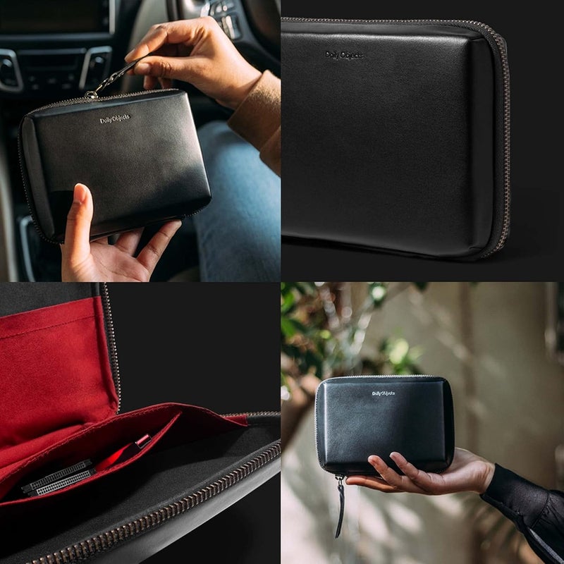 Daily Objects DailyObjects Leather Large Travel Digital Accessories Storage Bag | Portable Gadget Organizer Case | Zippered Tech Kit Organizer Pouch - Black - Image 3