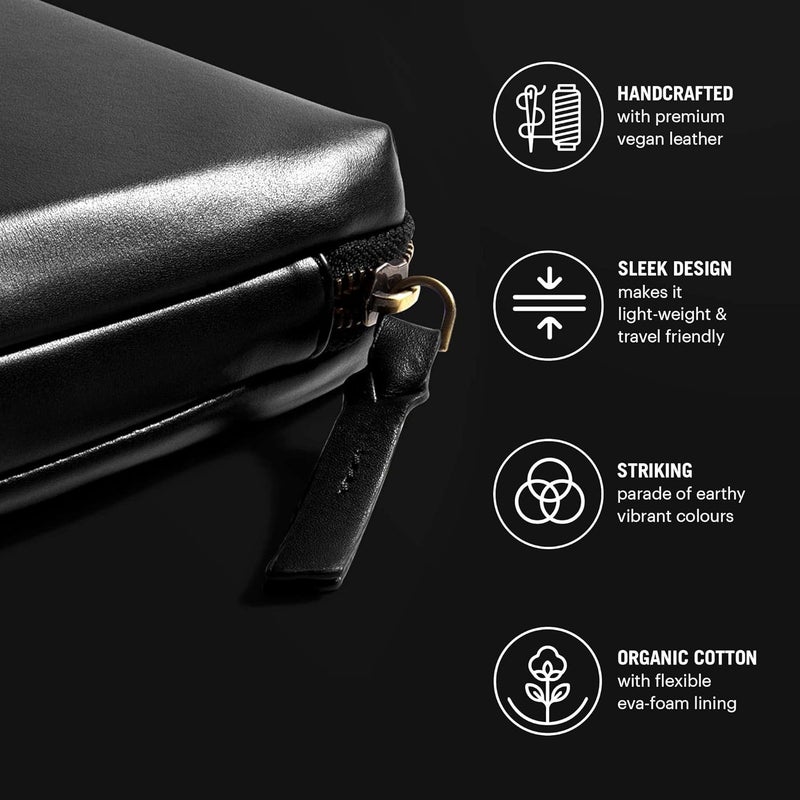 Daily Objects DailyObjects Leather Large Travel Digital Accessories Storage Bag | Portable Gadget Organizer Case | Zippered Tech Kit Organizer Pouch - Black - Image 4