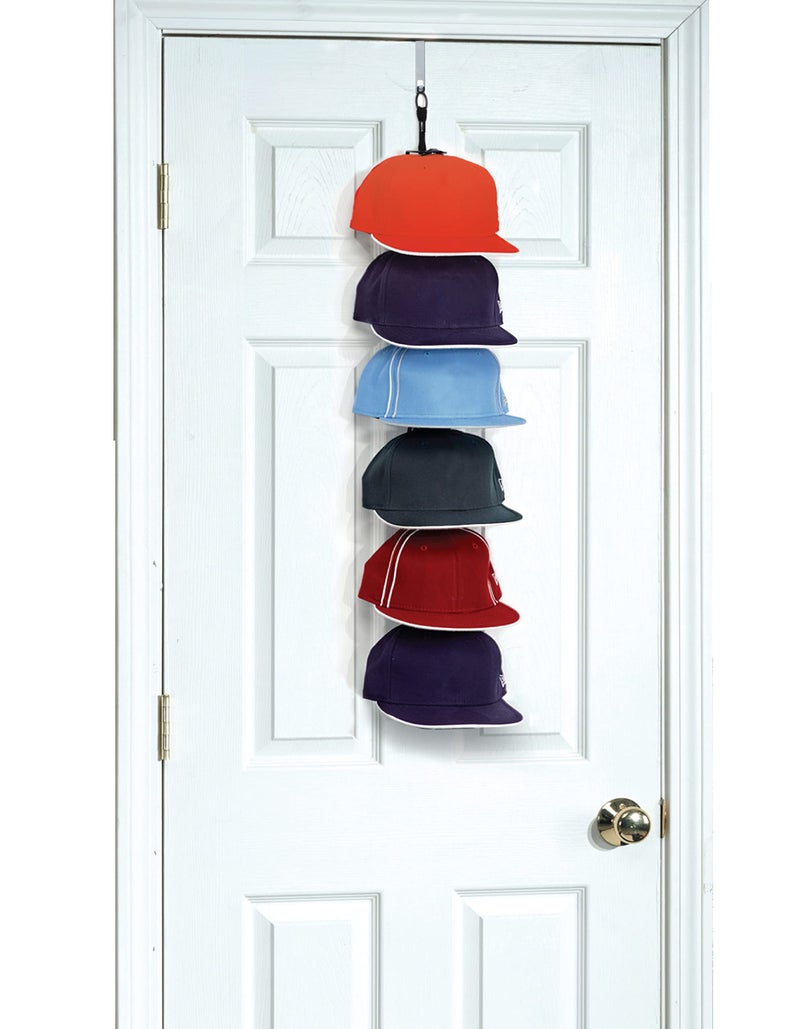 Perfect Curve Cap Rack System - Hat Rack Holds up to 18 Baseball Caps - Over Door Hanger and Organizer - Six Clips - Black - Image 1