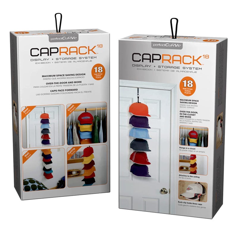 Perfect Curve Cap Rack System - Hat Rack Holds up to 18 Baseball Caps - Over Door Hanger and Organizer - Six Clips - Black - Image 2