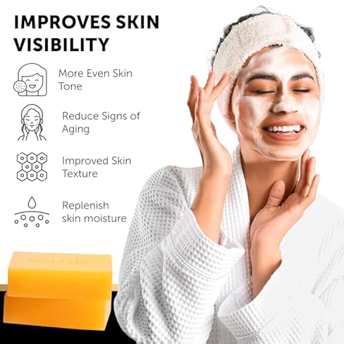 VALITIC Kojic Acid Dark Spot Remover Soap with Turmeric, Vitamin C, Retinol - Original Japanese Complex with Hyaluronic Acid, Vitamin E, Shea Butter, Castile Olive Oil - 2 Pack and African Net Sponge - Image 4