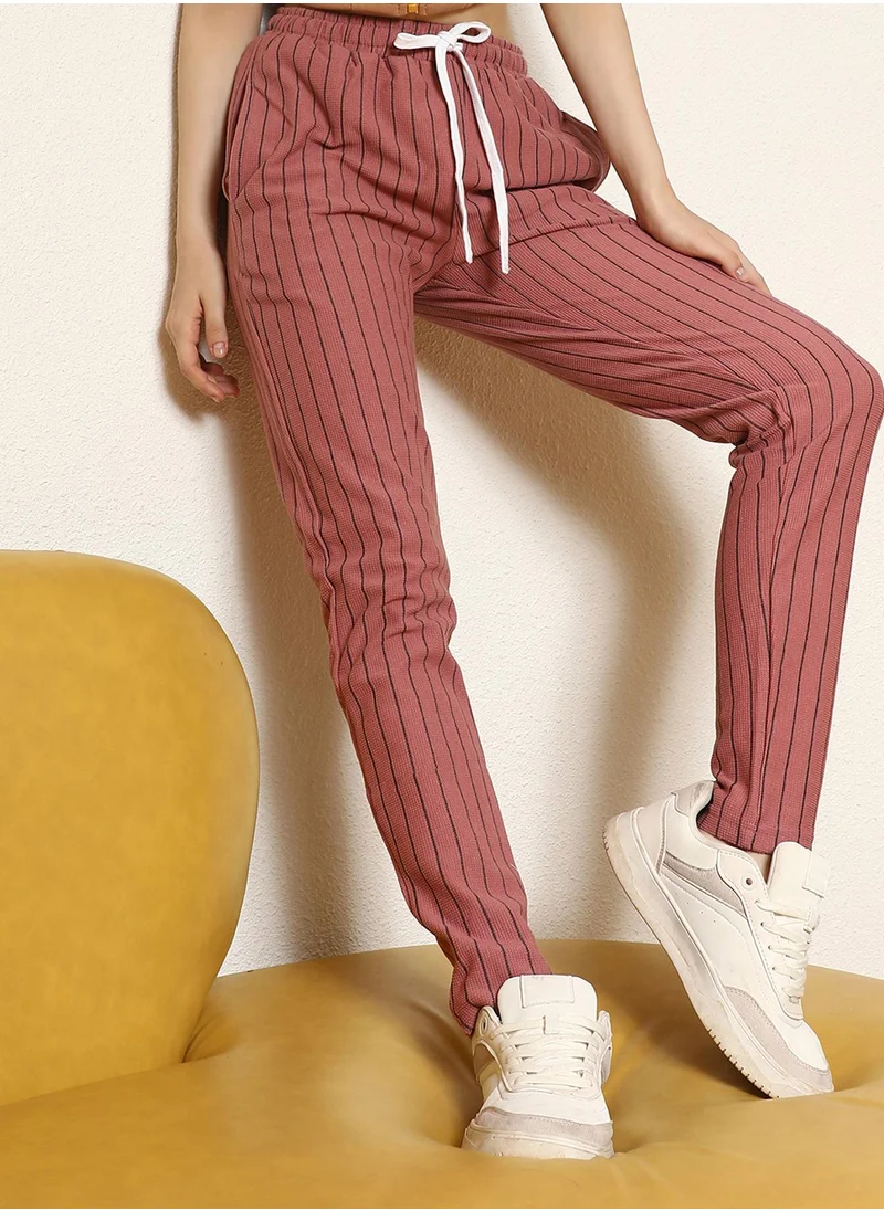PINACOLADA Women's Salmon Pink Pinstriped Trackpants