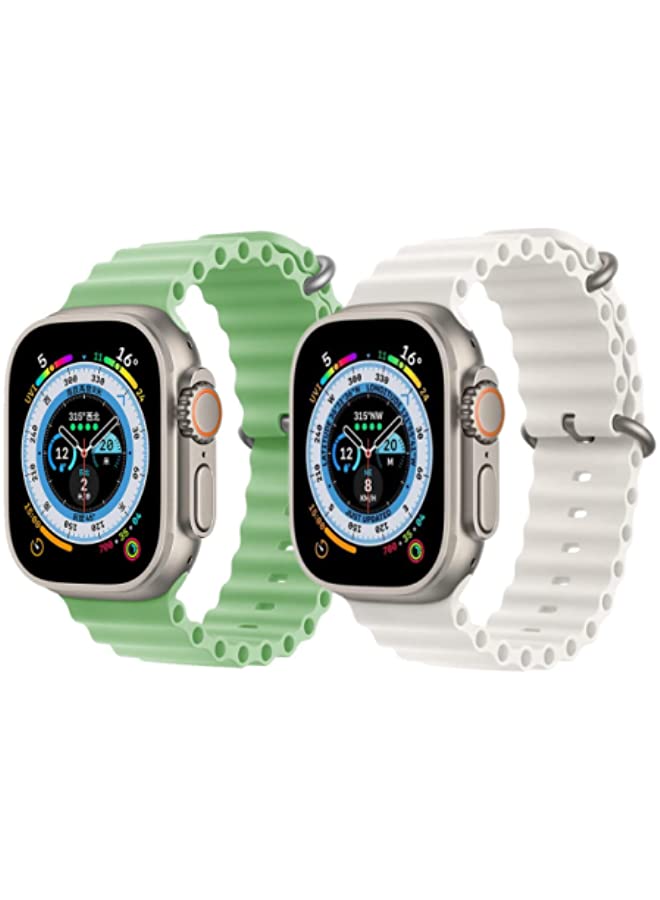 IAF Silicone Ocean Band Strap for Apple Watch 38/40/41mm Mint Green/Snow White Set of 2