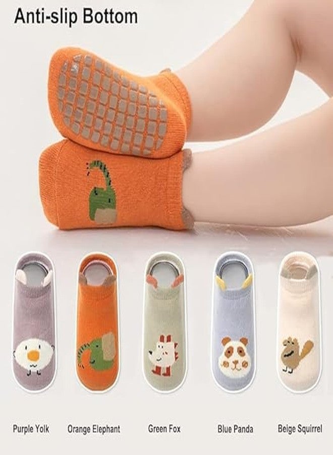 Lemonzza Adorable Non-Slip Baby Socks Set with Cute Animal Patterns and Soft Grip Bottoms for Newborns, Infants, and Toddlers - Breathable Cotton Anti-Skid Ankle Socks for Boys and Girls - Image 3