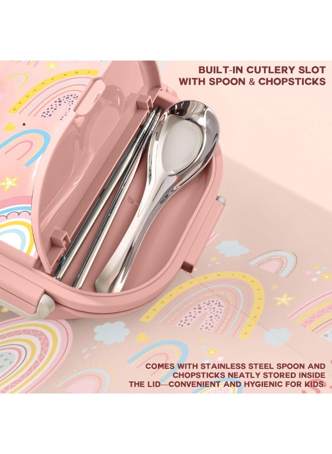 S2C LittleZen Kids Bento Lunch Box – Leak-Proof Compartmented Stainless Steel Lunch Box with Spoon | Microwavable BPA-Free Tray & Anti-Slip Base - Image 5