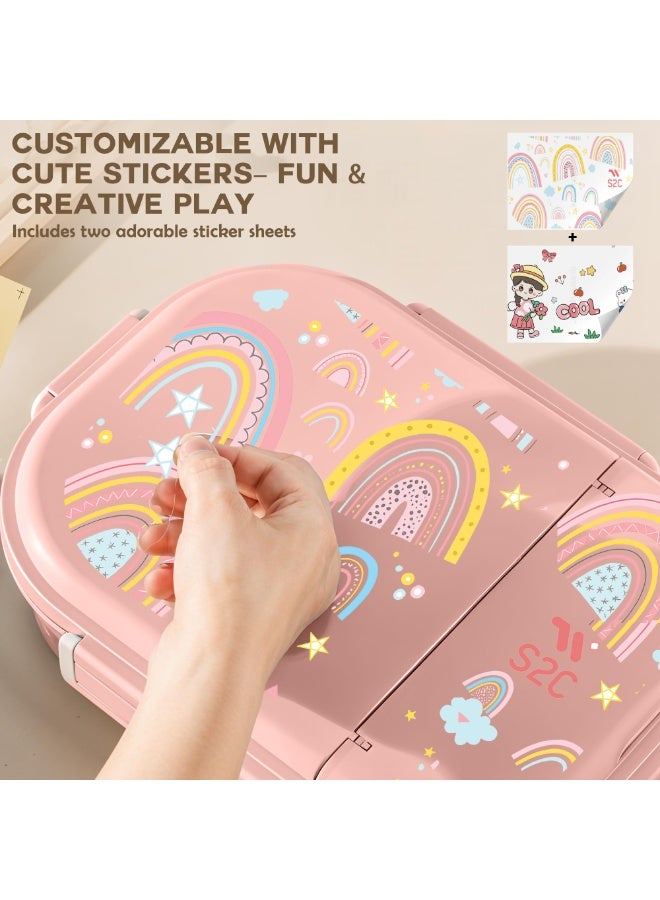 S2C LittleZen Kids Bento Lunch Box – Leak-Proof Compartmented Stainless Steel Lunch Box with Spoon | Microwavable BPA-Free Tray & Anti-Slip Base - Image 4