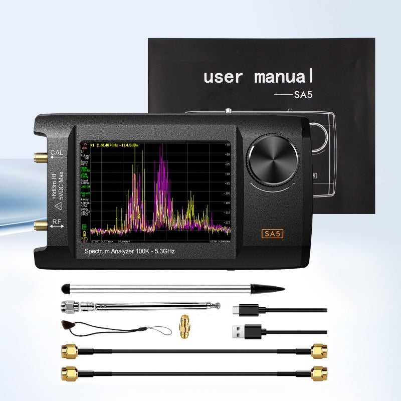 محلل طيف محمول مطور بشاشة IPS LCD قياس 4 بوصة SA5 محلل طيف متعدد الوظائف 100 كيلو هرتز - 5.3 جيجا هرتز مولد إشارة 2 في 1 بطارية مدمجة بسعة كبيرة 5000 مللي أمبير قابل للتوصيل بالكمبيوتر - Image 1