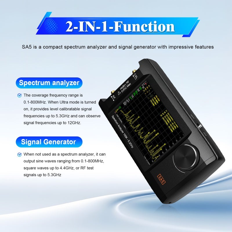 محلل طيف محمول مطور بشاشة IPS LCD قياس 4 بوصة SA5 محلل طيف متعدد الوظائف 100 كيلو هرتز - 5.3 جيجا هرتز مولد إشارة 2 في 1 بطارية مدمجة بسعة كبيرة 5000 مللي أمبير قابل للتوصيل بالكمبيوتر - Image 4