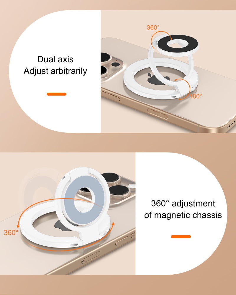 AILKIN MagSafe Phone Ring Holder, Dual-Side Magnetic Grip Stand with Metal Ring, Foldable Kickstand for iPhone 17 16 15 14 13 12, Wireless Charging Compatible, Works with Magnetic Car Mounts & Desks-White - Image 3